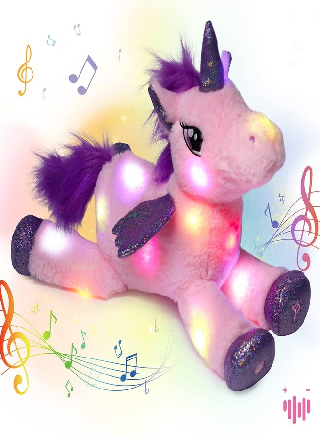 Hopearl LED Musical Stuffed Unicorn Light up Singing Plush Toy Adjustable Volume Lullaby Animated Soothe Birthday Festival for Kids Toddler Girls, Pink, 16'' - Image 1